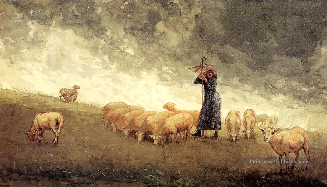 Bergère Tendant des moutons réalisme peintre Winslow Homer Peintures à l'huile